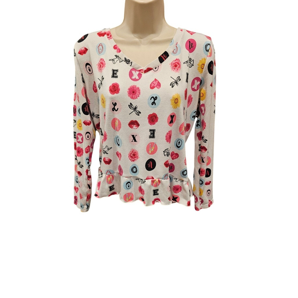 Betsey Johnson Peplum Knit Blouse Small Long Sleeve